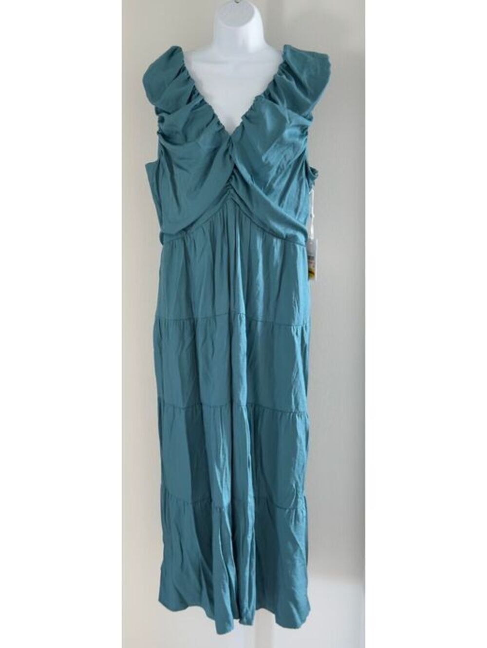 Siena Teal V-Neck Sleeveless Tiered Maxi Dress Women Size 2X